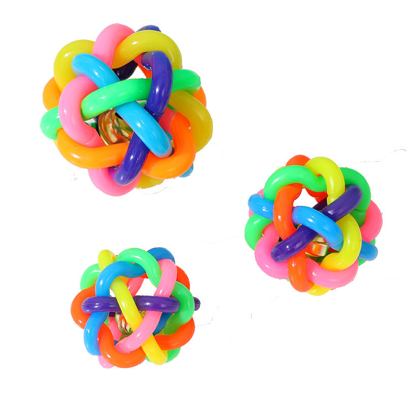 Interactive Dog Training Woven Bell Rubber Chew Ball with Colorful Design
