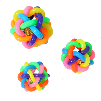 Interactive Dog Training Woven Bell Rubber Chew Ball with Colorful Design