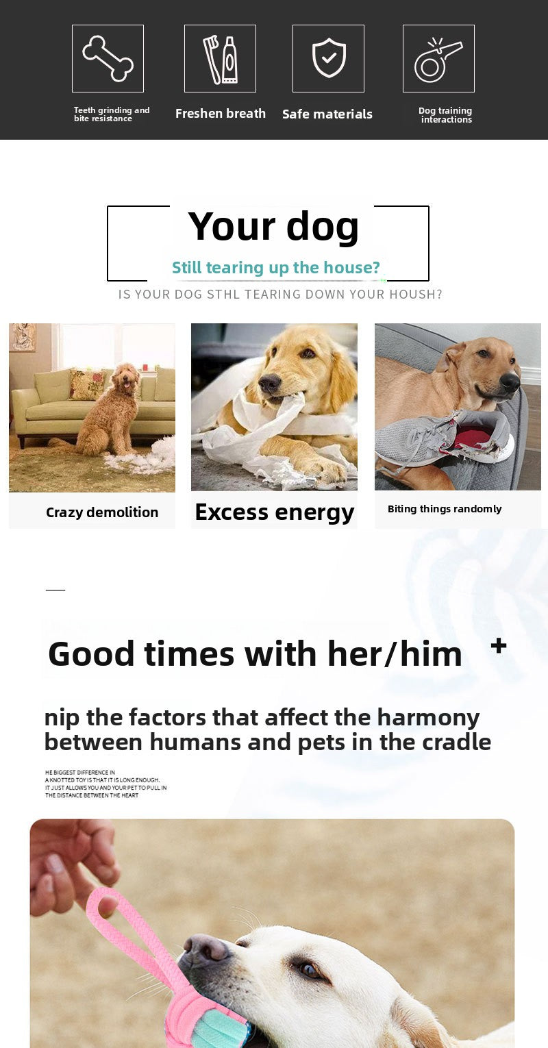 Pink Blue Combination Pet Cotton Rope Knot Toy for Tough Chewing Dogs