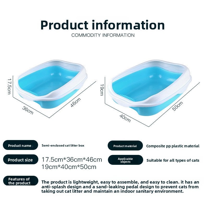 Semi-Enclosed Large Cat Litter Box Detachable Tray Plus Cat Toilet