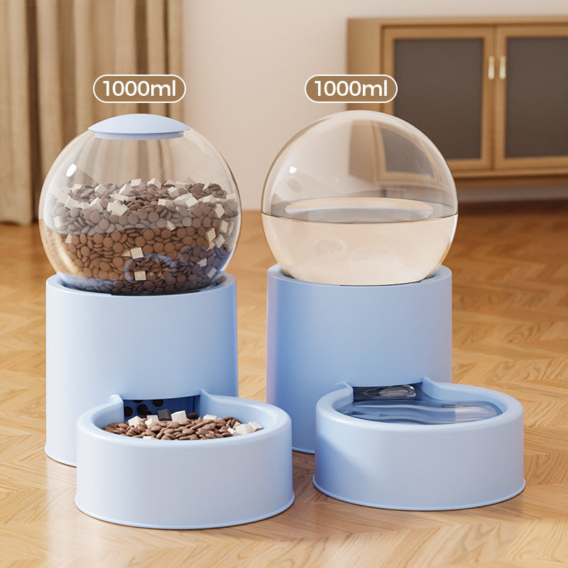 Automatic Cat Dog Water Dispenser with Food Feeder and Grain Storage Bucket