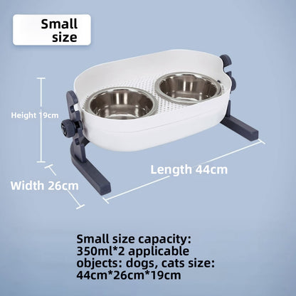 Adjustable Angle Heightening Stainless Steel Pet Bowl Cat Dog Double Feeding Drinking Basin