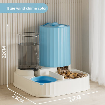 Cat Water Fountain Combined with Automatic Pet Feeder and Flowing Drinking Water Bowl