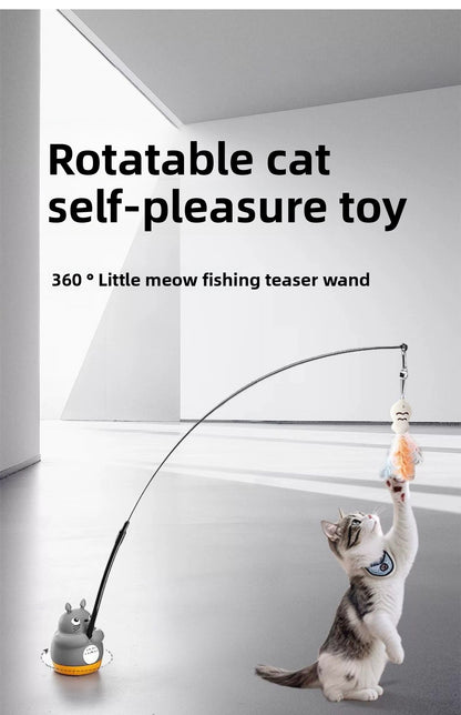 360 Deg Rotating Totoro Cat Teaser Wand Steel Wire Fish Head Bell Boredom Relief Toy