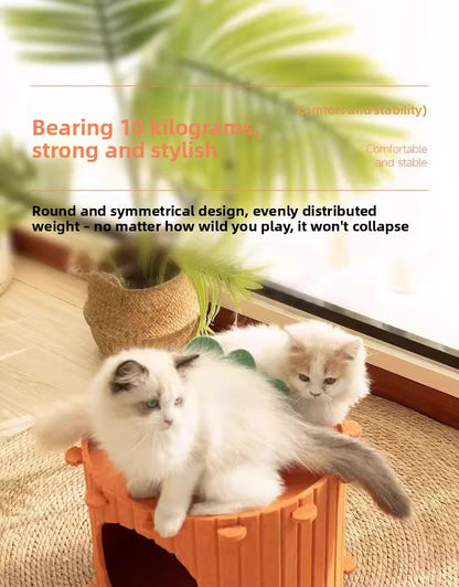 WinterWarm WearProof Felt Cat House Enclosed Bed with Scratching Board