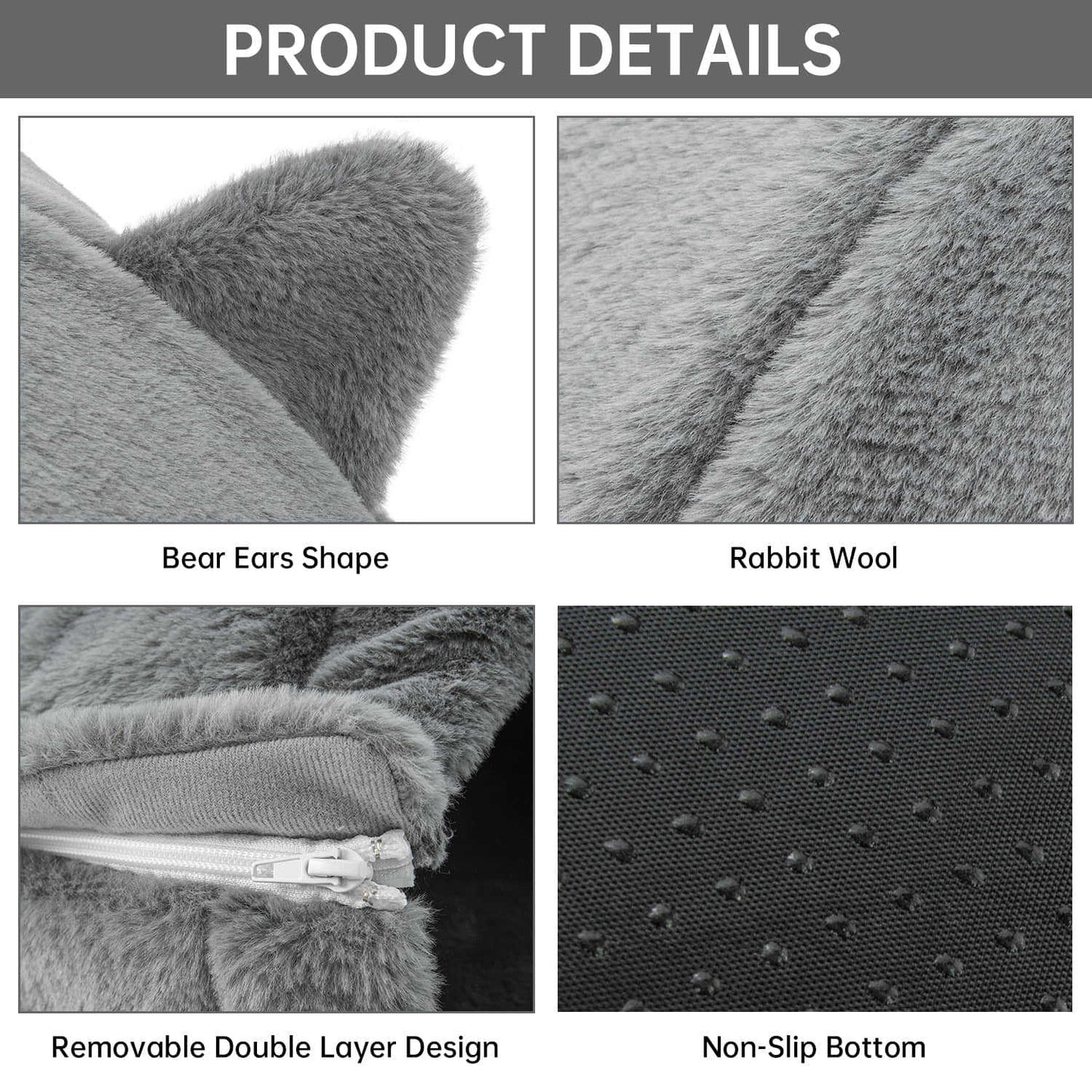 Detachable Foldable Cave Cat Bed Featuring Double Zipper Soft Fur Pad