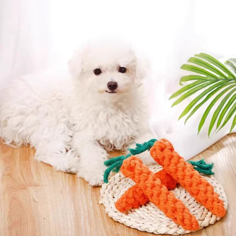 Dog Toy Carrot Knot Design Interactive BiteProof Teeth Cleaning for Small Pets