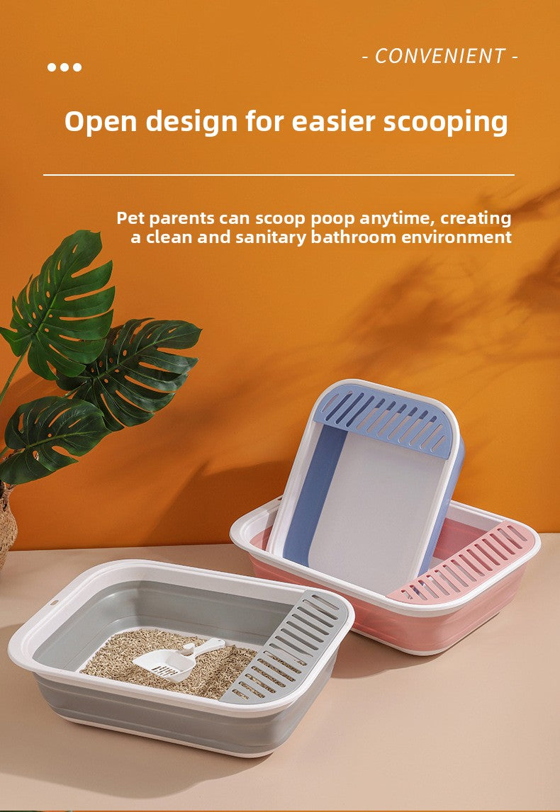 New Foldable Semi-Enclosed Cat Litter Box with Litter Scoop Large Cat Litter Box Cat Toilet