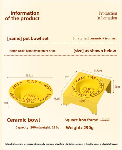 Ceramic Elevated Cat and Dog Food Bowl with Anti-Spill Design