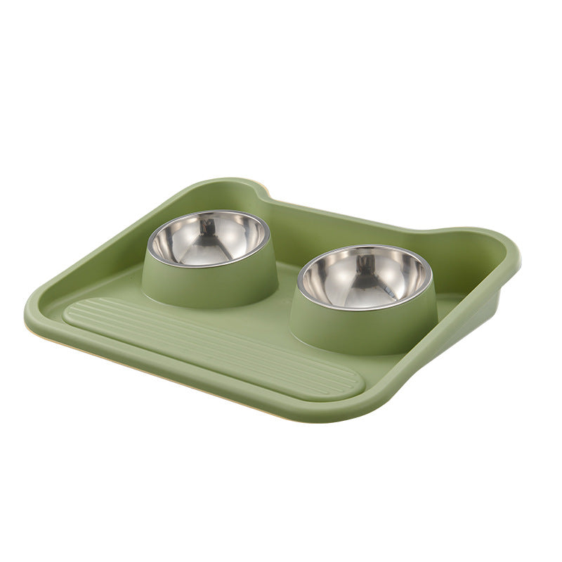 Stainless Steel New Cat Dog Double Bowl Large Diameter Leak Proof Pet Feeder