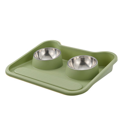 Stainless Steel New Cat Dog Double Bowl Large Diameter Leak Proof Pet Feeder