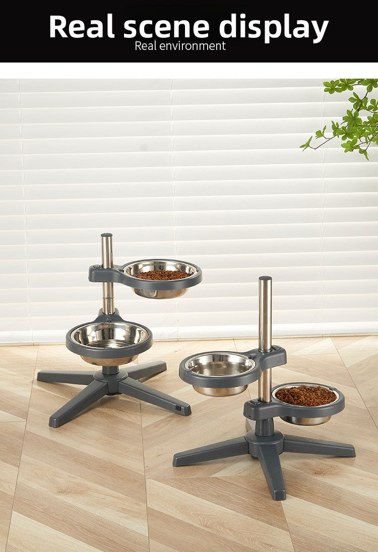 Stainless Steel Adjustable Double Pet Bowl Anti Splash Slip Neck Protection Dog Feeder