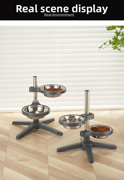 Stainless Steel Adjustable Double Pet Bowl Anti Splash Slip Neck Protection Dog Feeder
