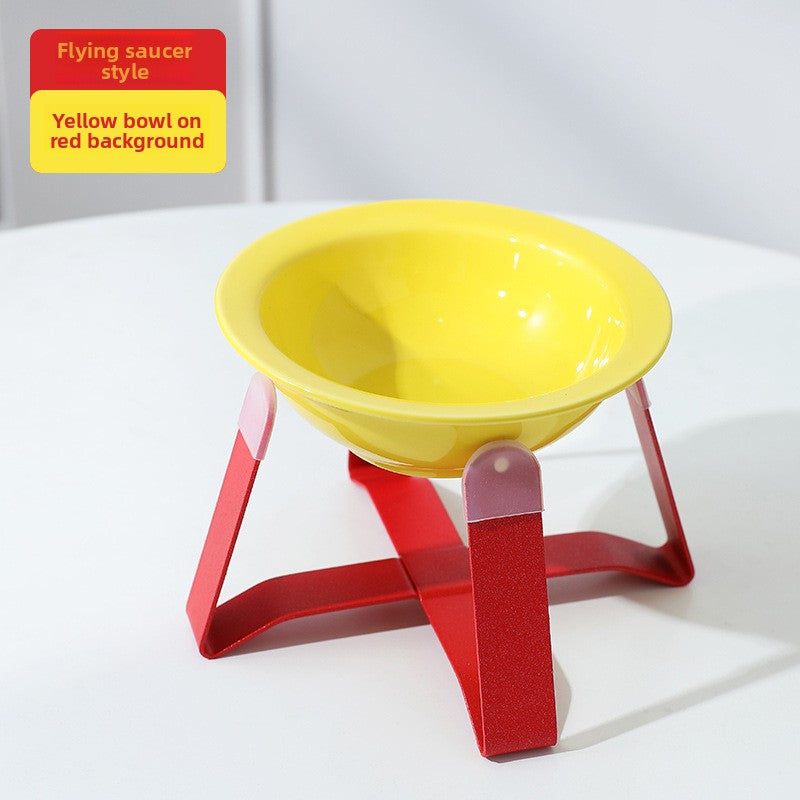 Premium Ceramic Cat Food Bowl Flying Saucer Shape Ergonomic Neck Support Dish for Healthy Eating Anti Choke and Digestive Aid Pet Supplies