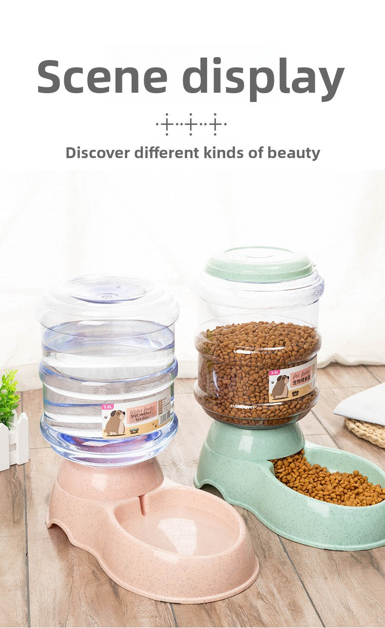 Large Capacity 3.8L Automatic Pet Feeder Dog Waterer Bowl Wheat Straw Eco Friendly Pet Supplies