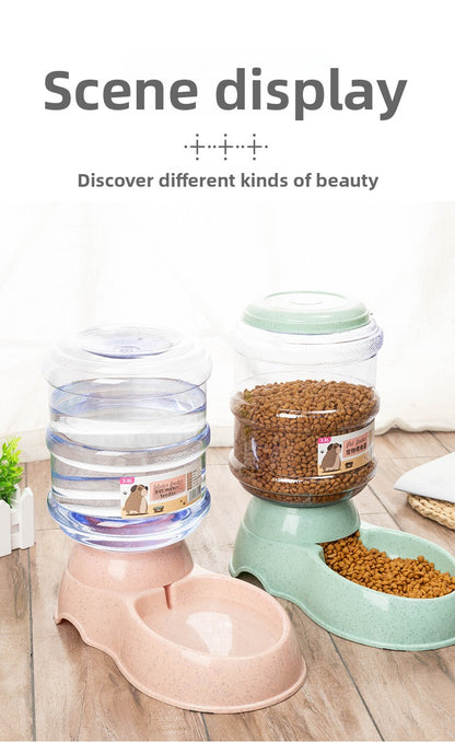 Large Capacity 3.8L Automatic Pet Feeder Dog Waterer Bowl Wheat Straw Eco Friendly Pet Supplies