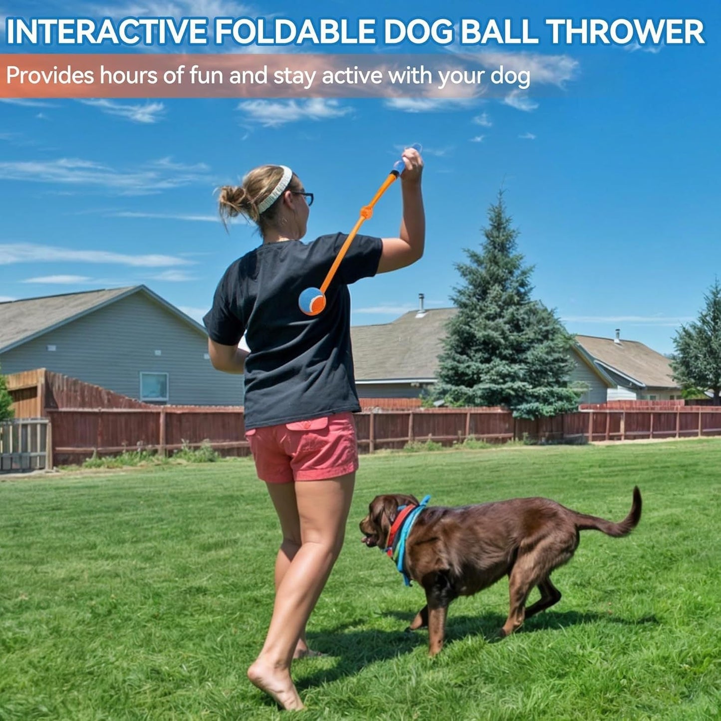 Dog Outdoor Training Foldable Handheld Tennis Ball Thrower Retrieval