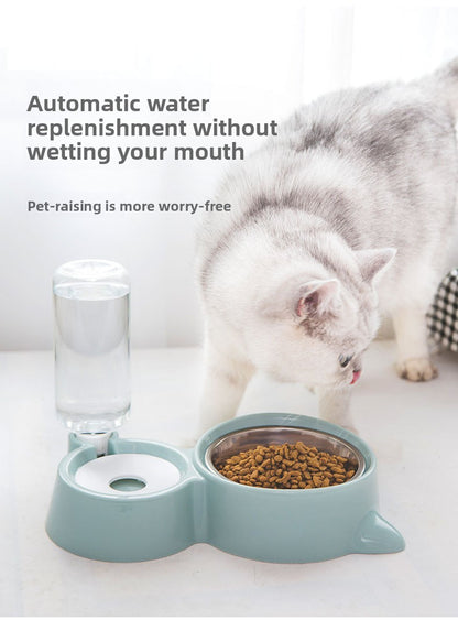Automatic Feeder and Waterer Combo with Cat Ear Design Stainless Steel Double Bowl for Cats and Dogs Pet Food and Water Station Durable Easy Clean Pet Supplies