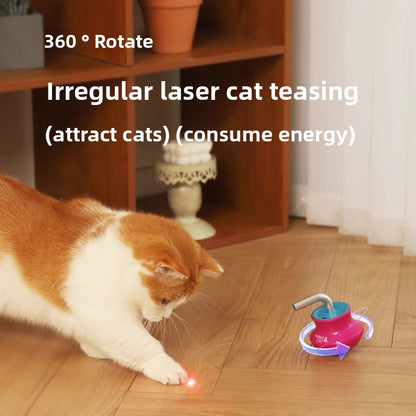 Interactive Cat Toys Laser Pointer Automatic Rotating Wand with Feather Teaser for Kittens Indoor Entertainment Exercise and Energy Consumption