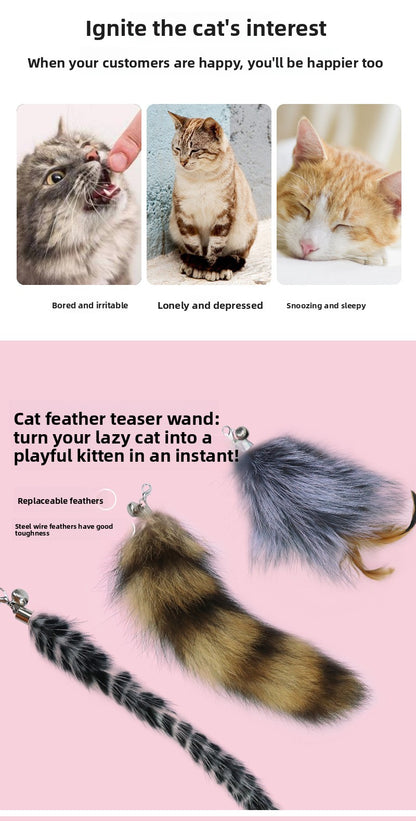 Three-Section Telescopic Feather Cat Toy Teaser Wand Replaceable Head Set