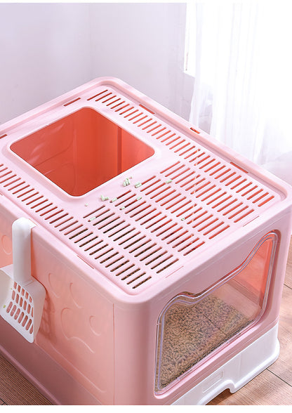 Large Foldable Pet Litter Box with Drawer Top Entry