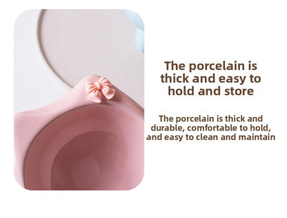 Cute Cat Bowl Ceramic Elevated Cat Food and Water Bowl Set with Non Slip Base Slow Feeder Design for Cats and Small Dogs Pet Supplies