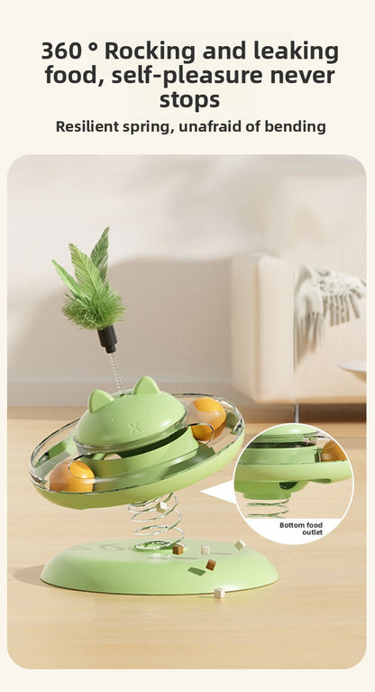 Advanced Self Amusement Cat Toy Automatic Rotating Turntable with Feather Wand and Balls for Indoor Kittens to Play Alone