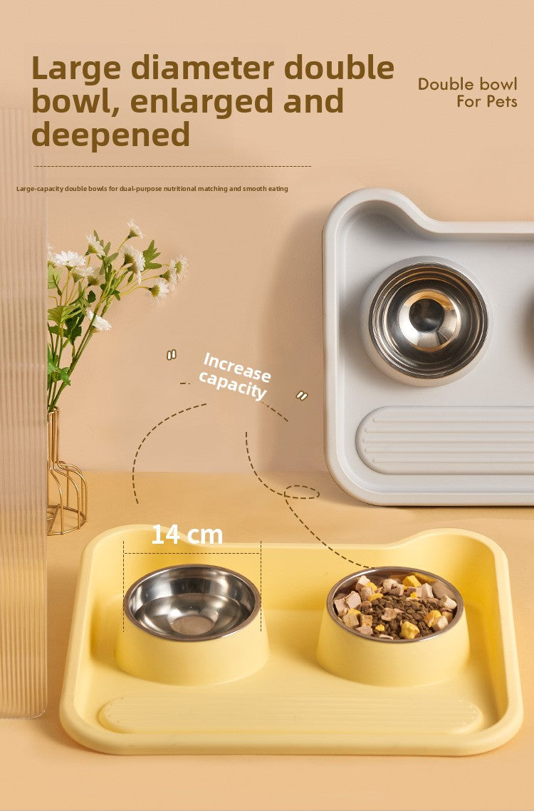 Stainless Steel New Cat Dog Double Bowl Large Diameter Leak Proof Pet Feeder