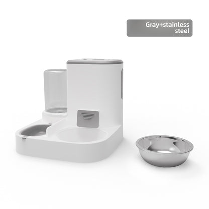 Anti-Tip Cat/Dog Feeder with Large Capacity Automatic Waterer, Ceramic/Stainless Steel Bowls
