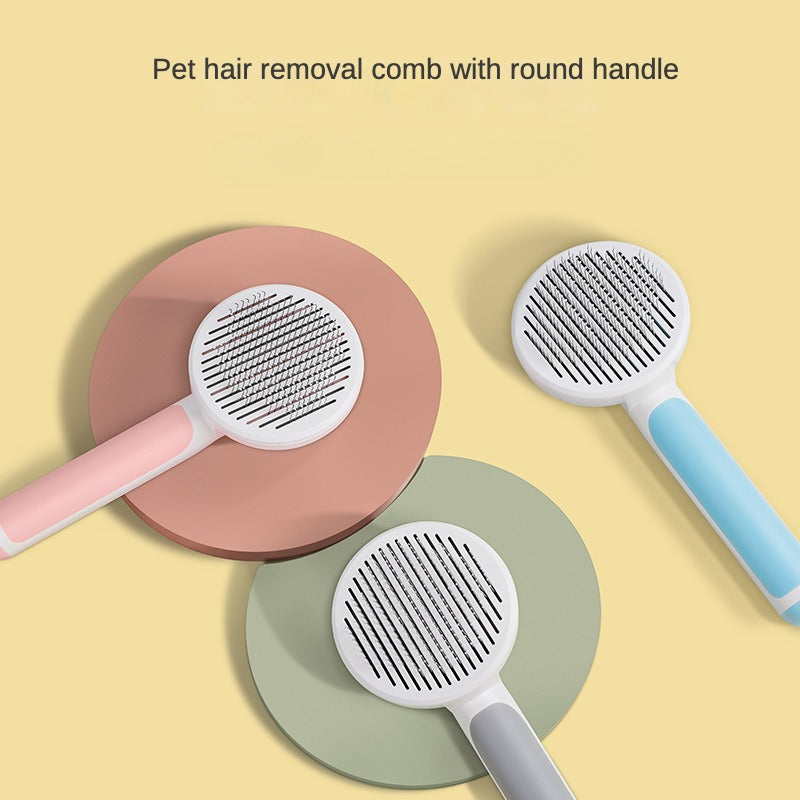 Round hair pet comb cat comb stainless steel needle dog hair removal brush self-cleaning comb