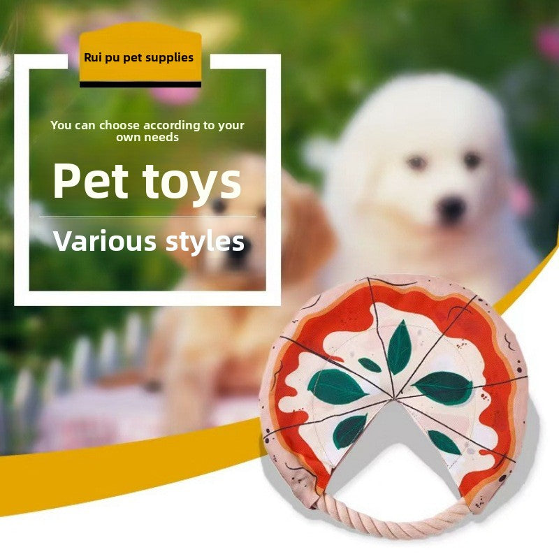 Interactive Dog Frisbee Toy Bite Resistant Cotton Rope Flying Disc for Outdoor Fetch Training and Teeth Cleaning Pizza Shaped Pet Toy