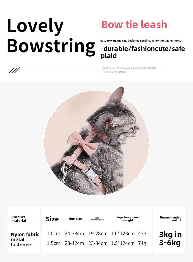 Soft Cotton I-Shaped Cat Leash with Butterfly Knot Anti-Escape