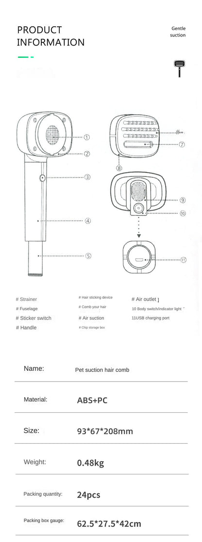 Pet Electric Hair Suction Comb Cat Dog Sticky Hair Comb Multifunctional 2-in-1 Beauty Comb