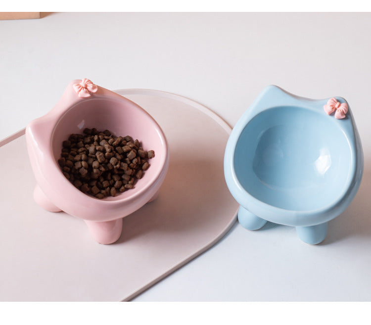 Cute Cat Bowl Ceramic Elevated Cat Food and Water Bowl Set with Non Slip Base Slow Feeder Design for Cats and Small Dogs Pet Supplies