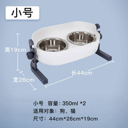 Adjustable Angle Heightening Stainless Steel Pet Bowl Cat Dog Double Feeding Drinking Basin
