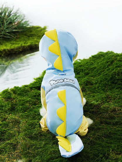 3D Dinosaur Tail Dog Raincoat Waterproof Reflective Pet Rain Poncho for Medium Large Breeds Like Golden Retriever Hooded Rain Gear