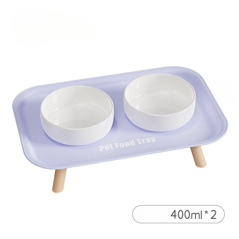 Premium Ceramic Double Pet Bowl Set with Cervical Support Raised Feeder Anti Splash and Tip Proof Design for Cat and Dog Dinner Plates