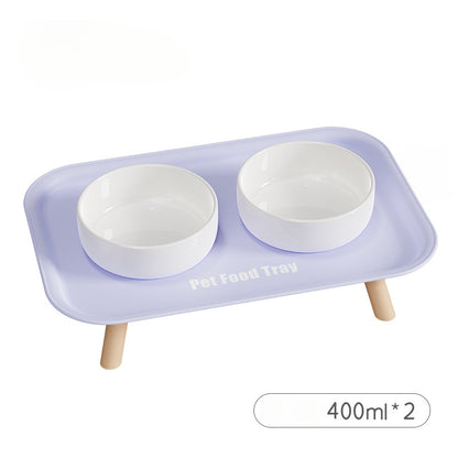 Premium Ceramic Double Pet Bowl Set with Cervical Support Raised Feeder Anti Splash and Tip Proof Design for Cat and Dog Dinner Plates