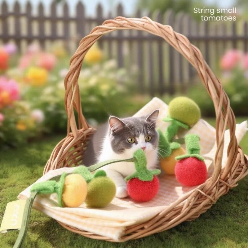 Tomato Shaped Teaser Stick Persimmon String Cat Toy Self Entertainment Boredom Buster with Bell