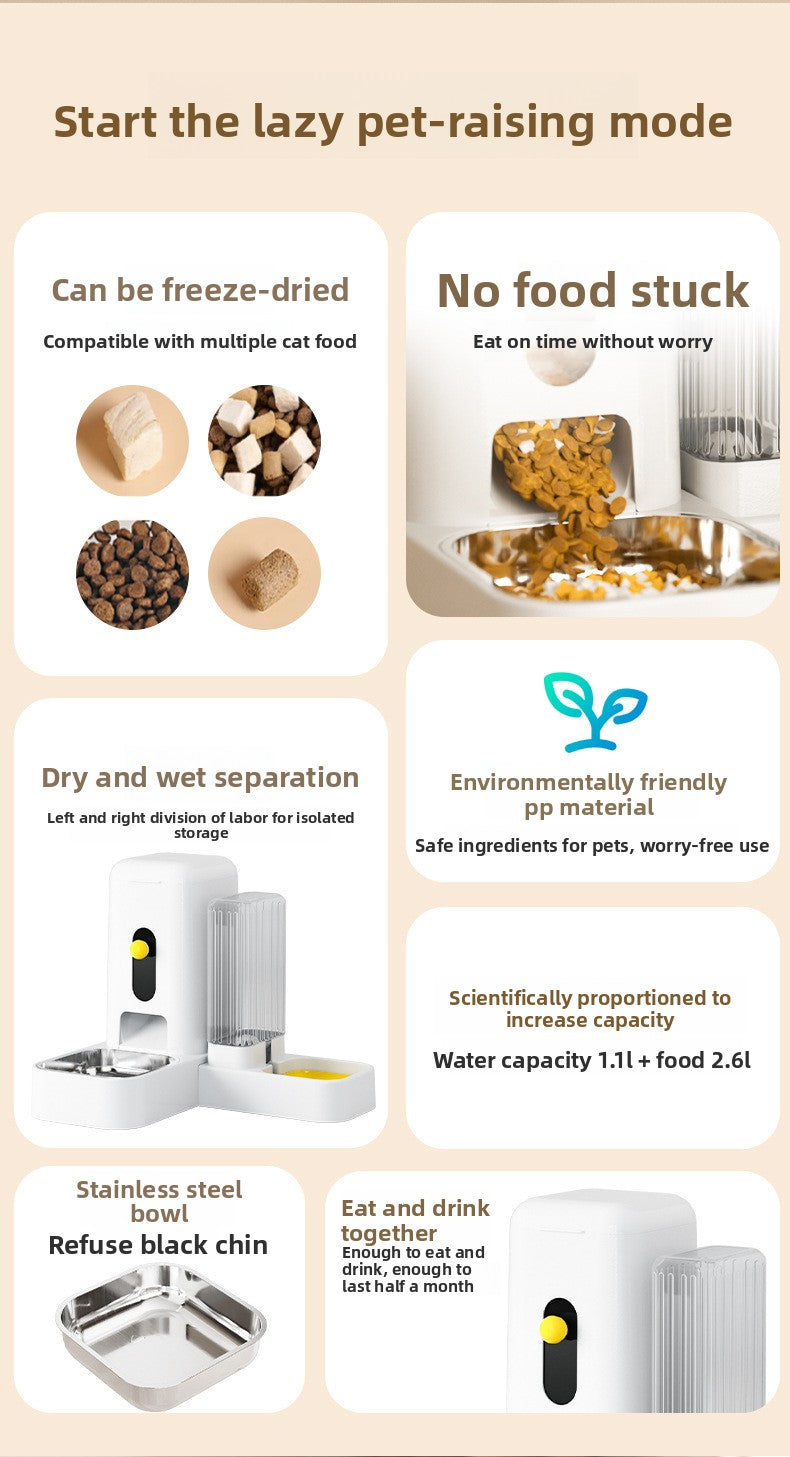 Stainless Steel Cat Bowl Dog Bowl Automatic Water Dispenser with Dry Wet Food Separation Large Capacity Pet Feeder Drinking Fountain Quiet Pump