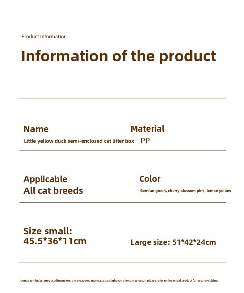 New Cat Supplies Extra Large SemiEnclosed Duckling Themed Cat Toilet