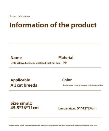 New Cat Supplies Extra Large SemiEnclosed Duckling Themed Cat Toilet