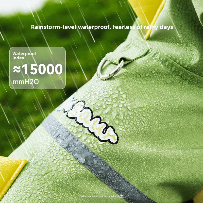 3D Dinosaur Tail Dog Raincoat Waterproof Reflective Pet Rain Poncho for Medium Large Breeds Like Golden Retriever Hooded Rain Gear