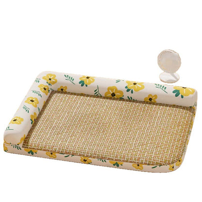 Elevated Cooling Dog Bed Summer Gel Cooling Mat with Neck Protection Removable Washable Cover Thickened Pet Bed for Medium Large Dogs Cats