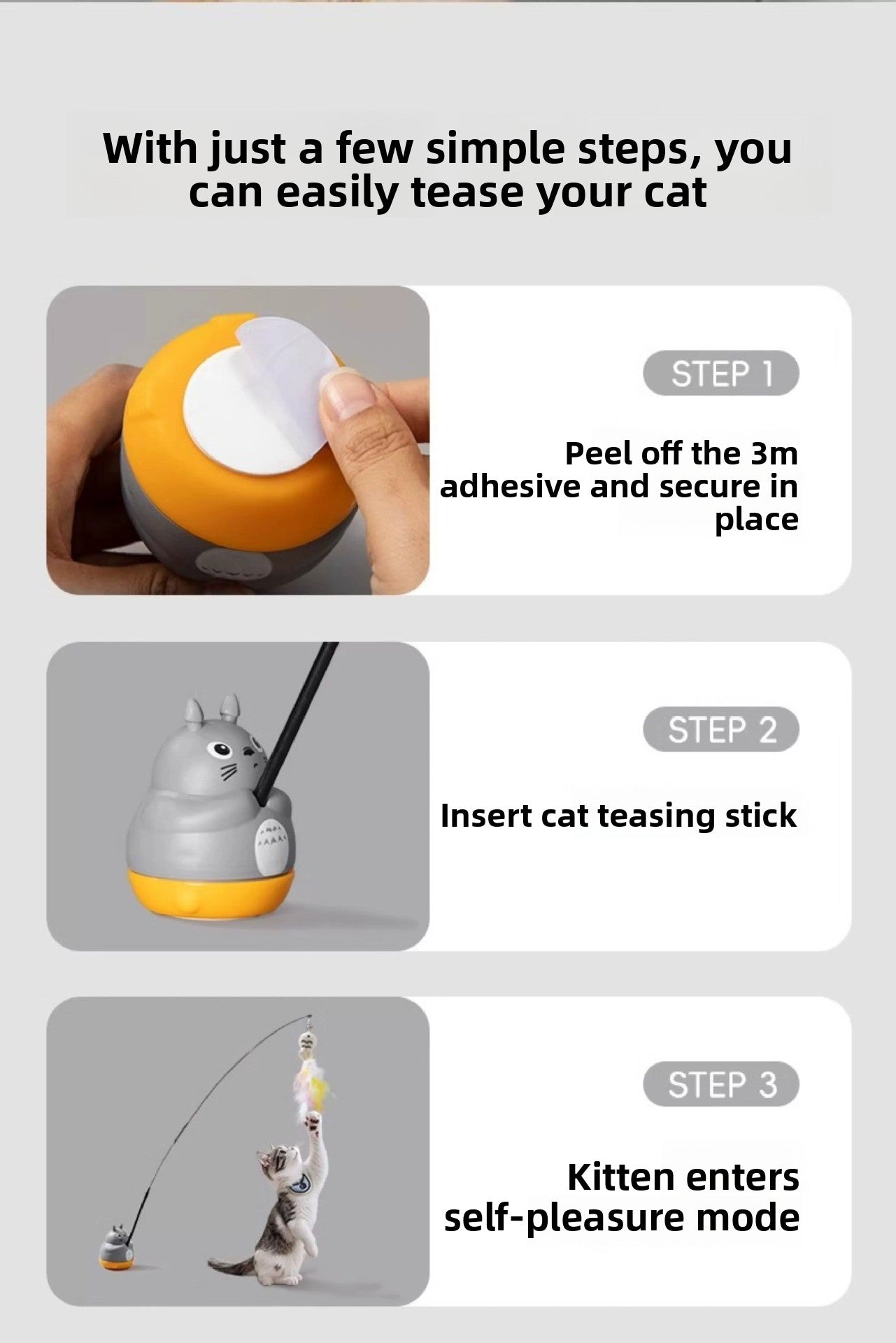 360 Deg Rotating Totoro Cat Teaser Wand Steel Wire Fish Head Bell Boredom Relief Toy