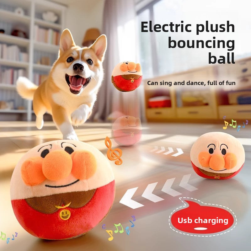 Plush Electric Jumping Ball Dog Toy Self Entertainment Sound for Puppy Teething Durable Corgi Chew