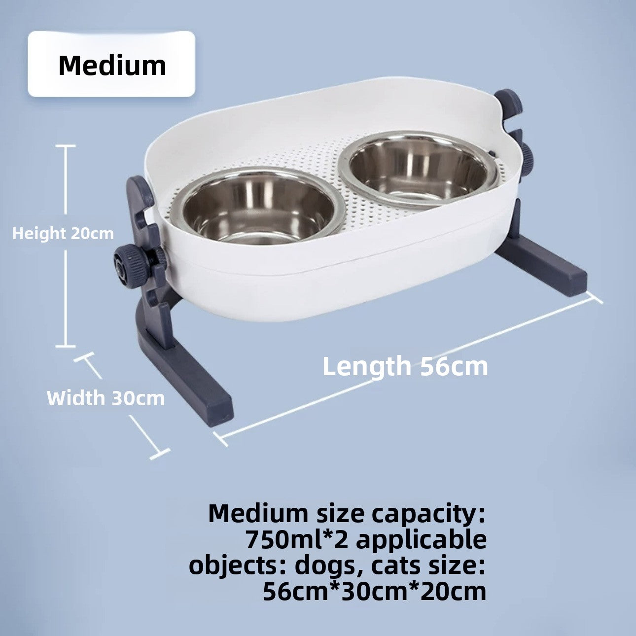 Adjustable Angle Heightening Stainless Steel Pet Bowl Cat Dog Double Feeding Drinking Basin