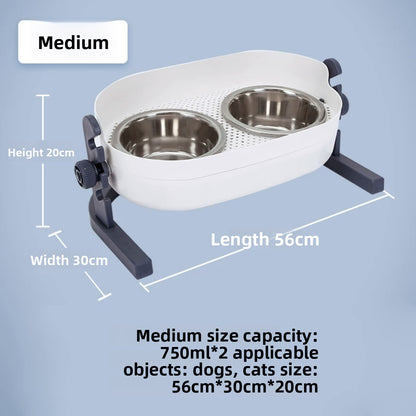 Adjustable Angle Heightening Stainless Steel Pet Bowl Cat Dog Double Feeding Drinking Basin
