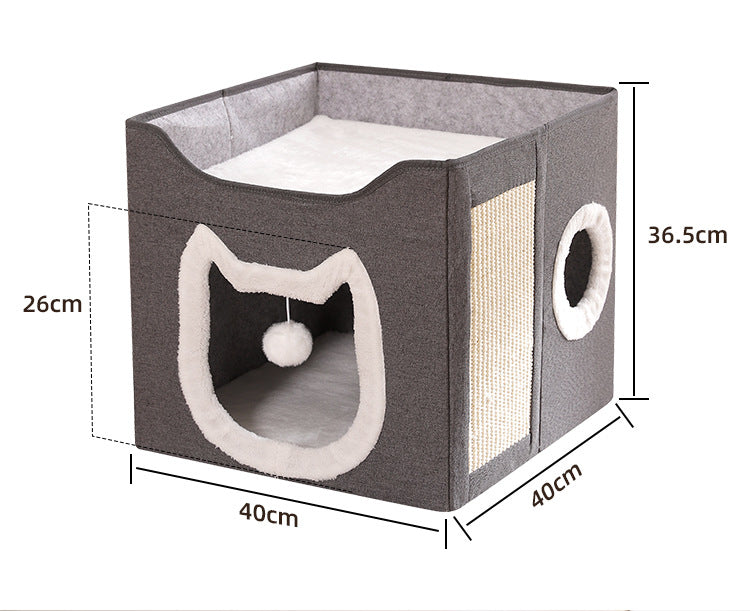 Warm Foldable Cat Villa Storage House Featuring Scratching Board All Year