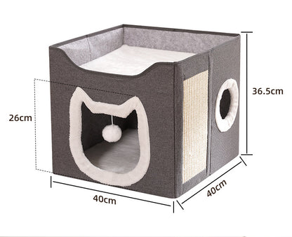 Warm Foldable Cat Villa Storage House Featuring Scratching Board All Year